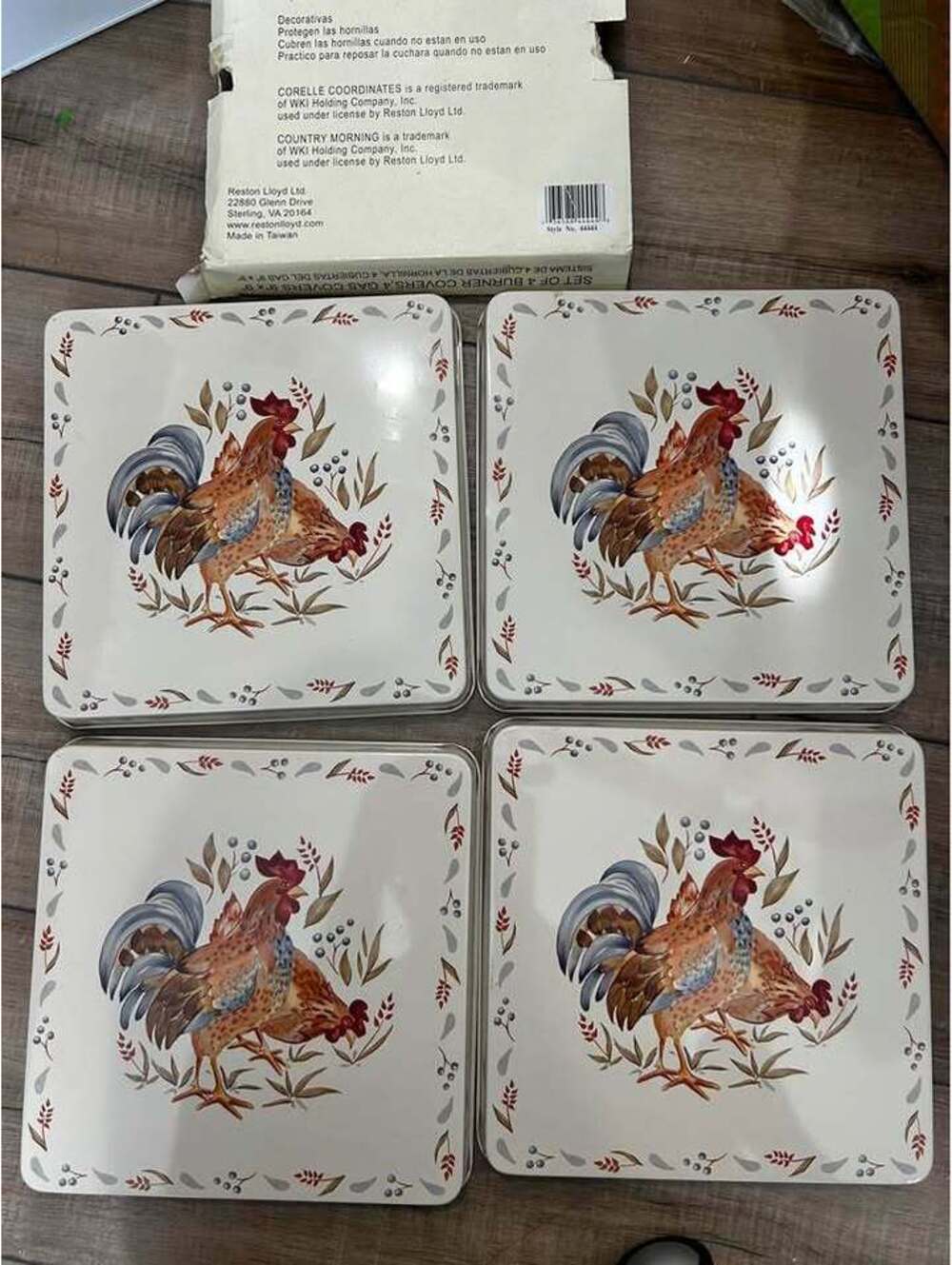 Corelle Coordinates Country Morning Rooster Burner Covers Set of 4 Vintage